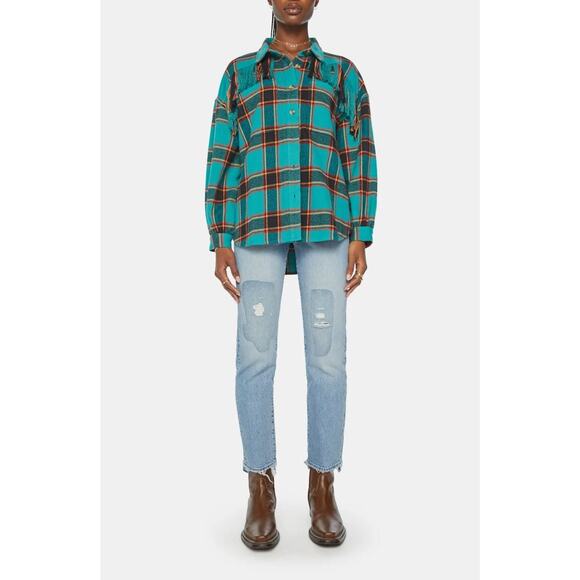 Mother The Fringe Benefits Oversized Plaid Flannel Button Down Small Shacket - Picture 14 of 14